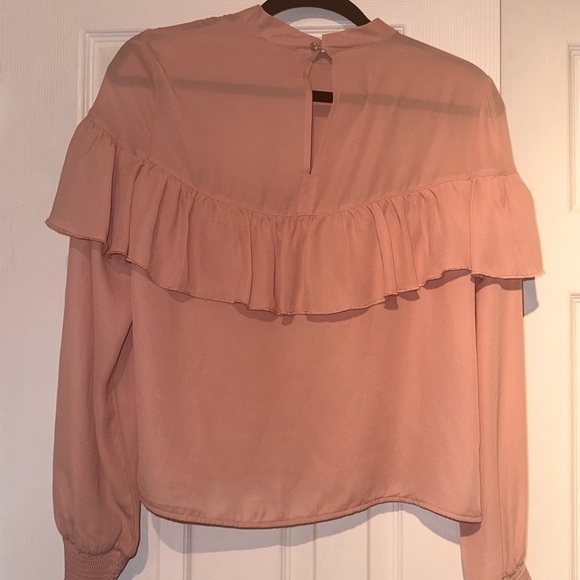 Long Sleeve Chiffon Pink Top, high neck - Picture 2 of 2